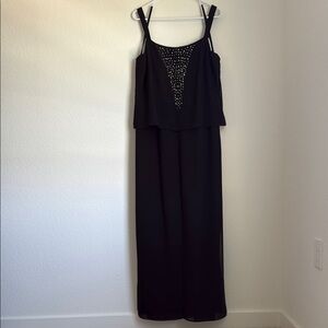 Patra Black Elegant Jumpsuit with Lace Overlay